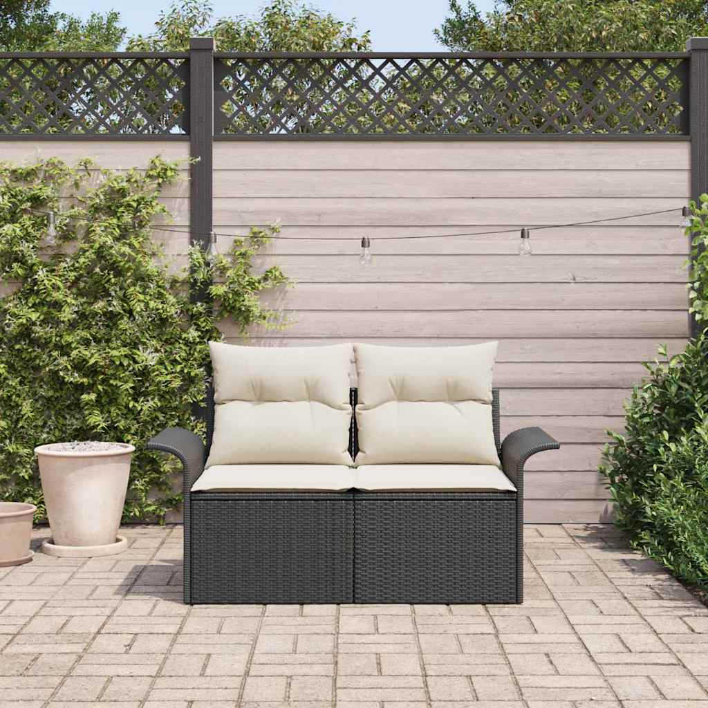 vidaXL Sofa Ogrodowa z poduszką Czarny 141 x 62 x 69cm polirattan