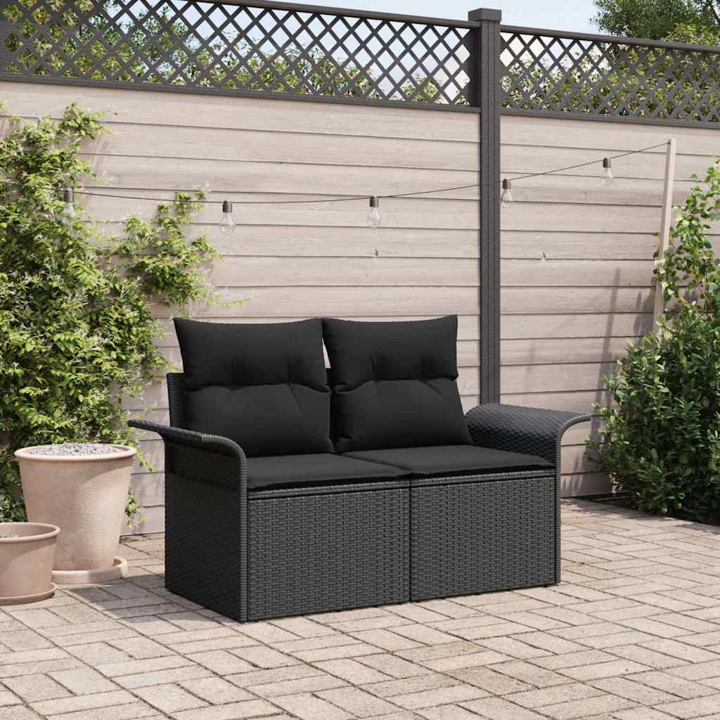 vidaXL Sofa Ogrodowa z poduszką Czarny 141 x 62 x 69cm polirattan