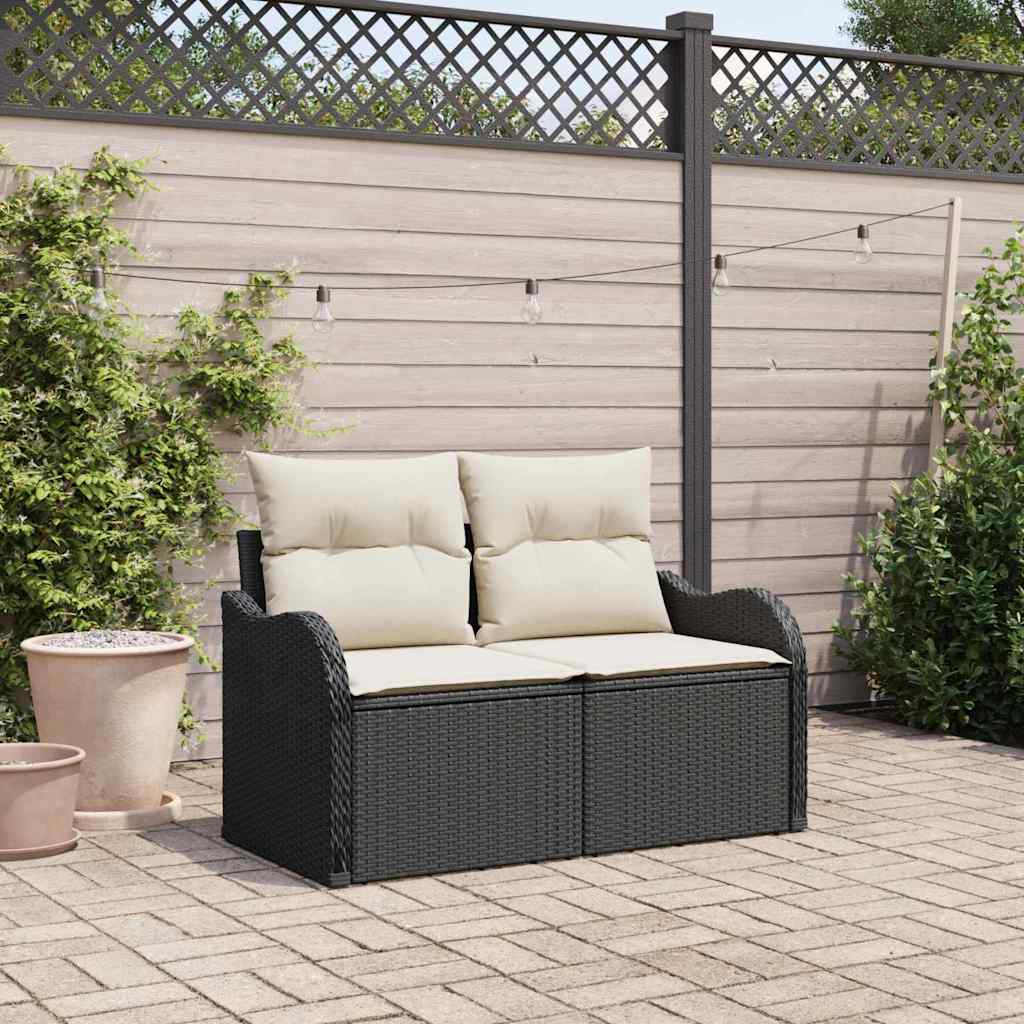 vidaXL Sofa Ogrodowa z poduszką Czarny 121 x 62 x 69cm polirattan