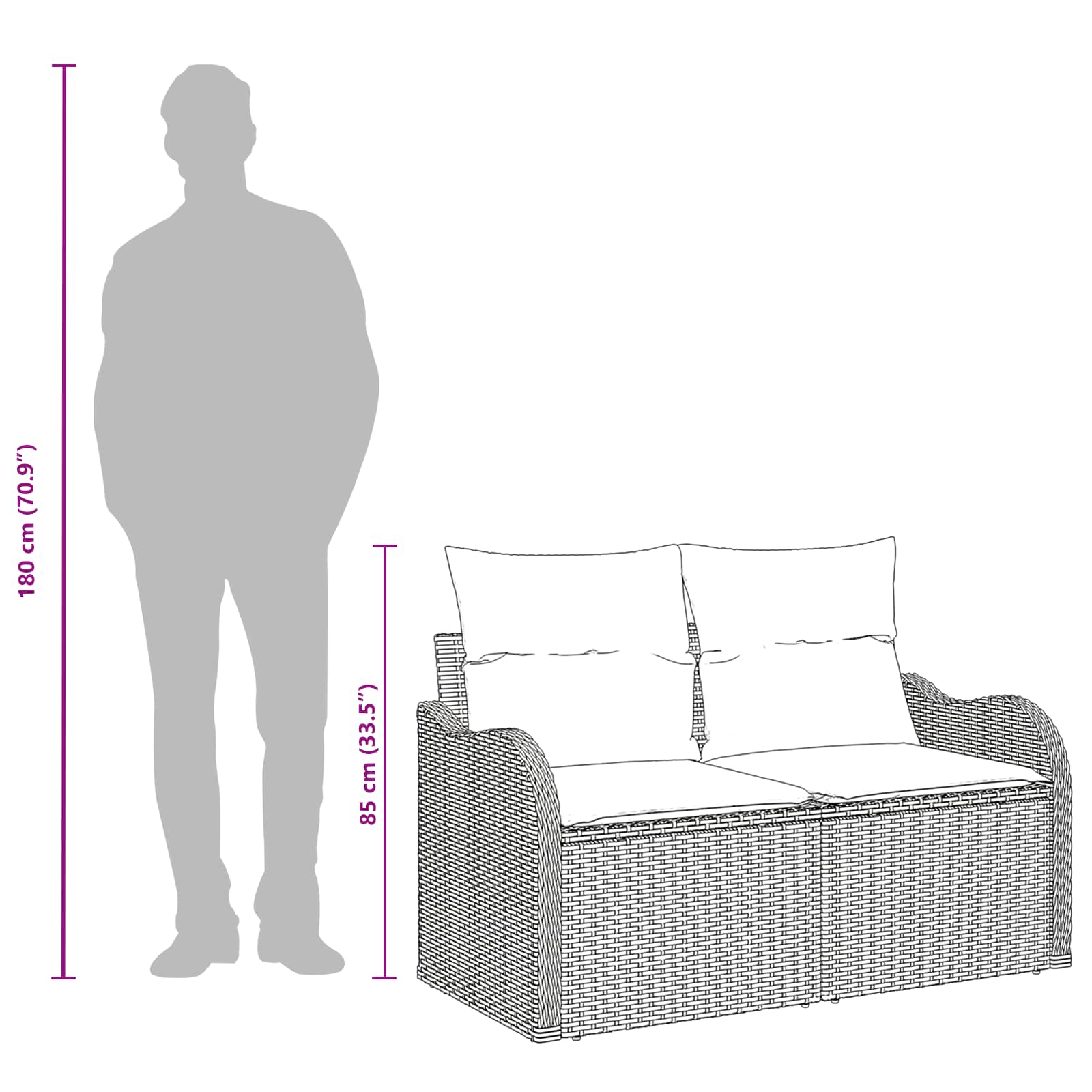 vidaXL Sofa Ogrodowa z poduszką Jasnoszary 121 x 62 x 69cm polirattan