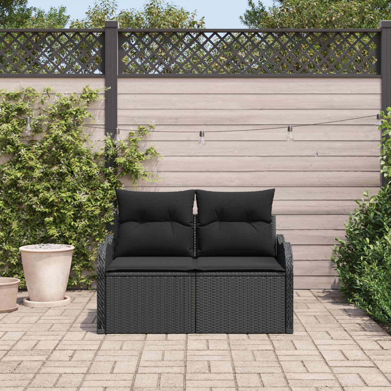 vidaXL Sofa Ogrodowa z poduszką Czarny 121 x 62 x 69cm polirattan