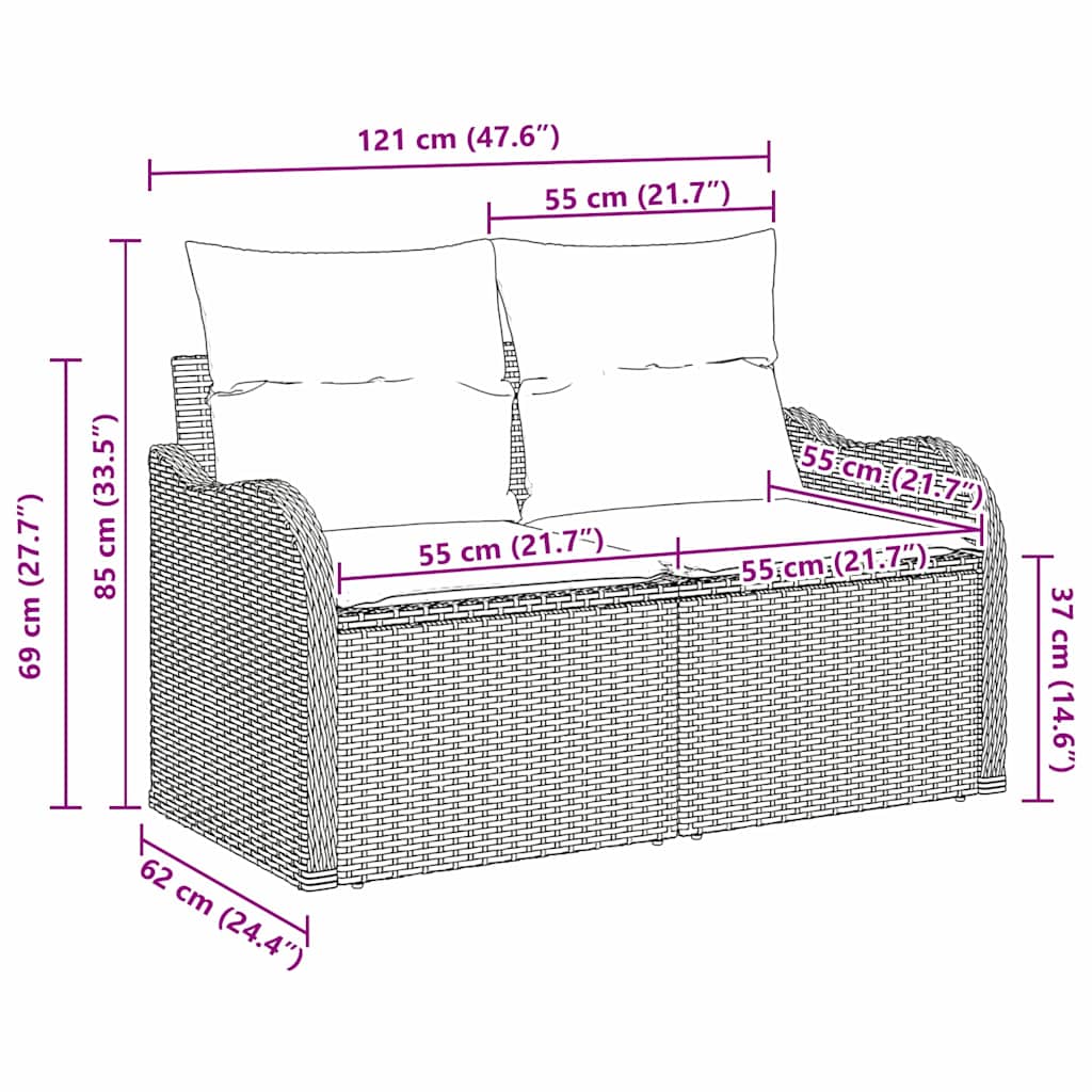 vidaXL Sofa Ogrodowa z poduszką Czarny 121 x 62 x 69cm polirattan