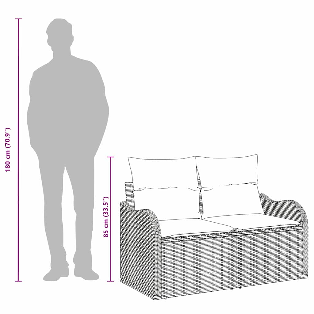 vidaXL Sofa Ogrodowa z poduszką Jasnoszary 121 x 62 x 69cm polirattan