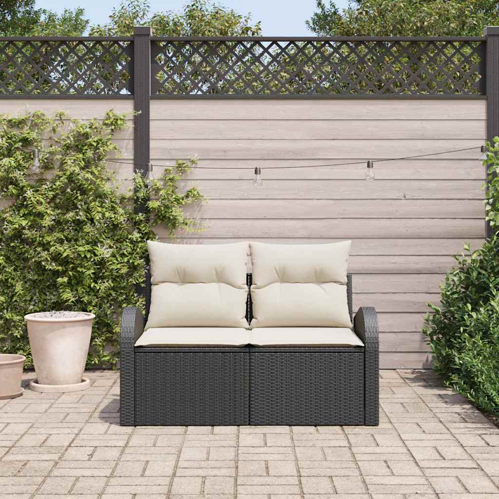 vidaXL Sofa Ogrodowa z poduszką Czarny 124 x 62 x 69 cm polirattan