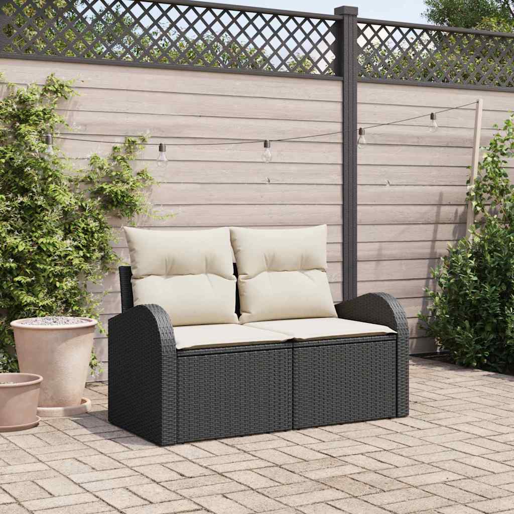 vidaXL Sofa Ogrodowa z poduszką Czarny 124 x 62 x 69 cm polirattan