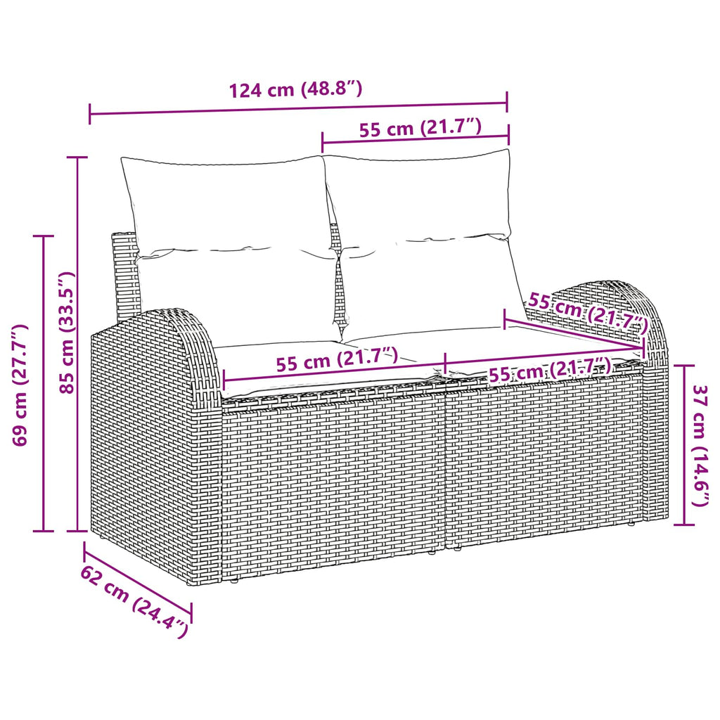 vidaXL Sofa Ogrodowa Czarny 124 x 62 x 85cm polirattan