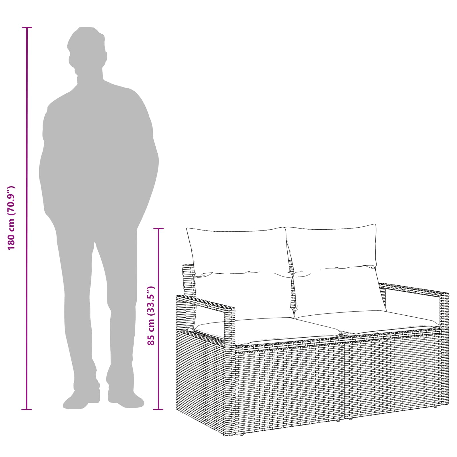 vidaXL Sofa Ogrodowa z poduszką 120 x 62 x 69 cm polirattan