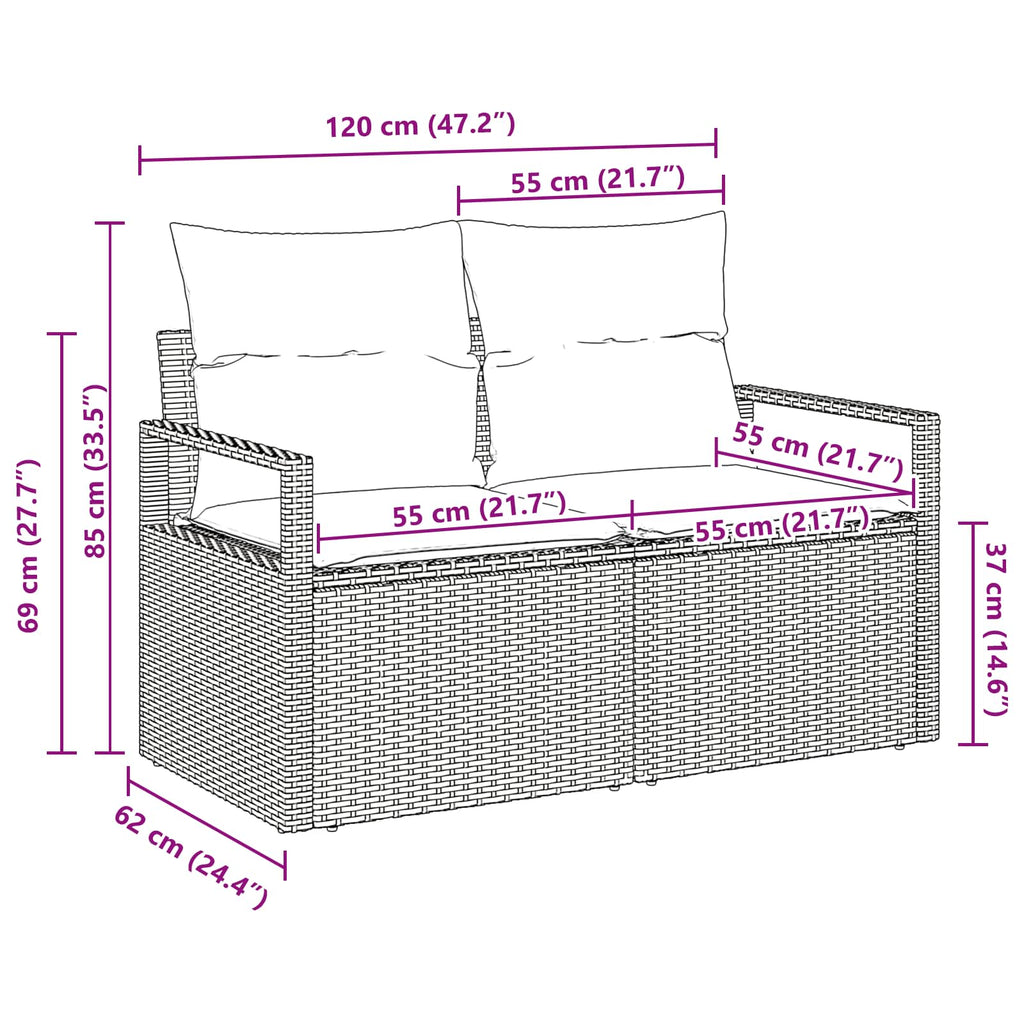 vidaXL Sofa Ogrodowa z poduszką 120 x 62 x 69 cm polirattan