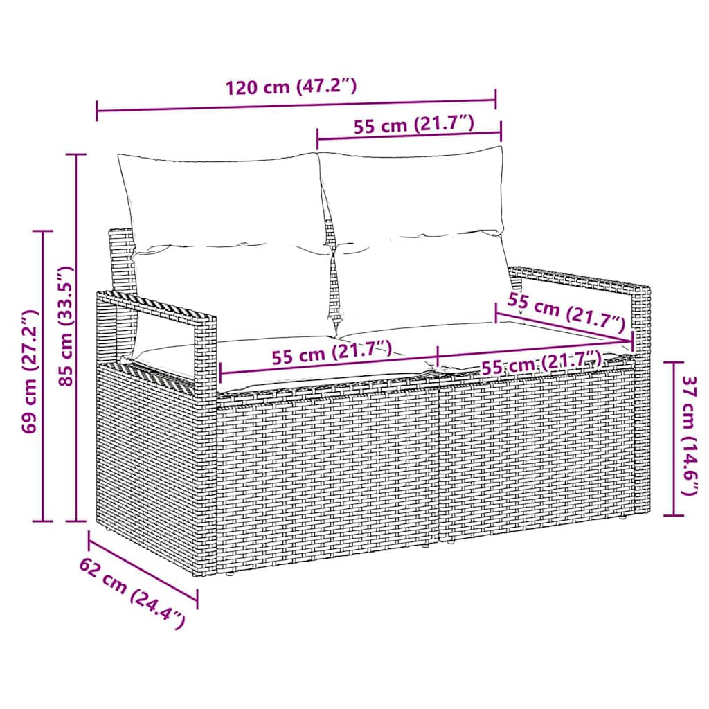 vidaXL Sofa Ogrodowa z poduszką 120 x 62 x 69 cm polirattan