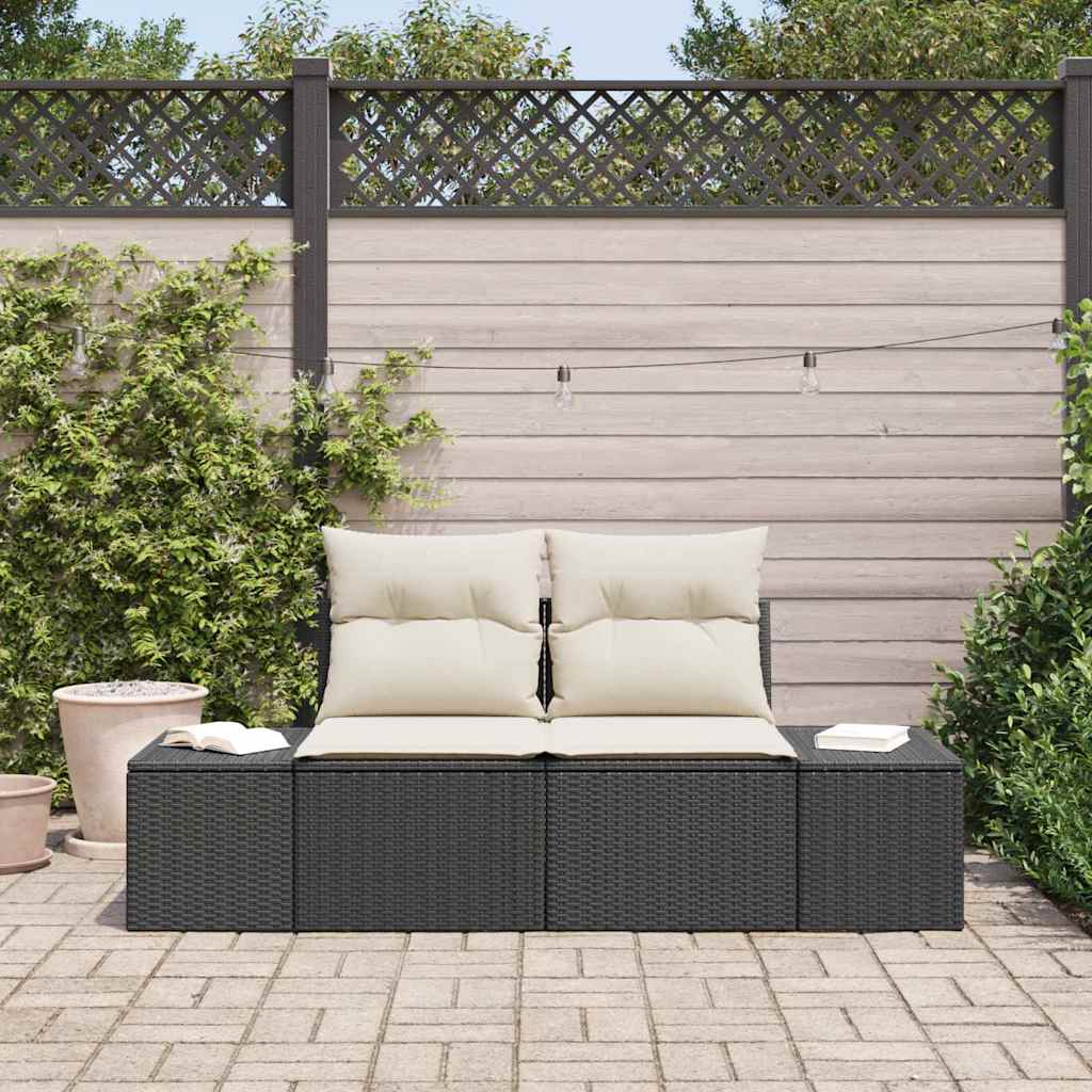 vidaXL Sofa Ogrodowa z poduszką Czarny 184 x 62 x 69 cm polirattan
