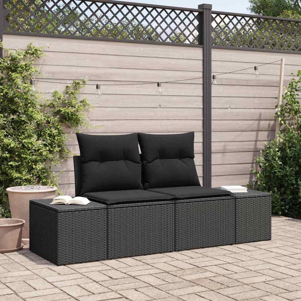 vidaXL Sofa Ogrodowa z poduszką Czarny 184 x 62 x 69 cm polirattan