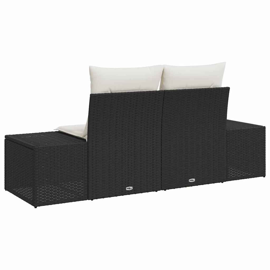 vidaXL Sofa Ogrodowa z poduszką Czarny 184 x 62 x 69 cm polirattan