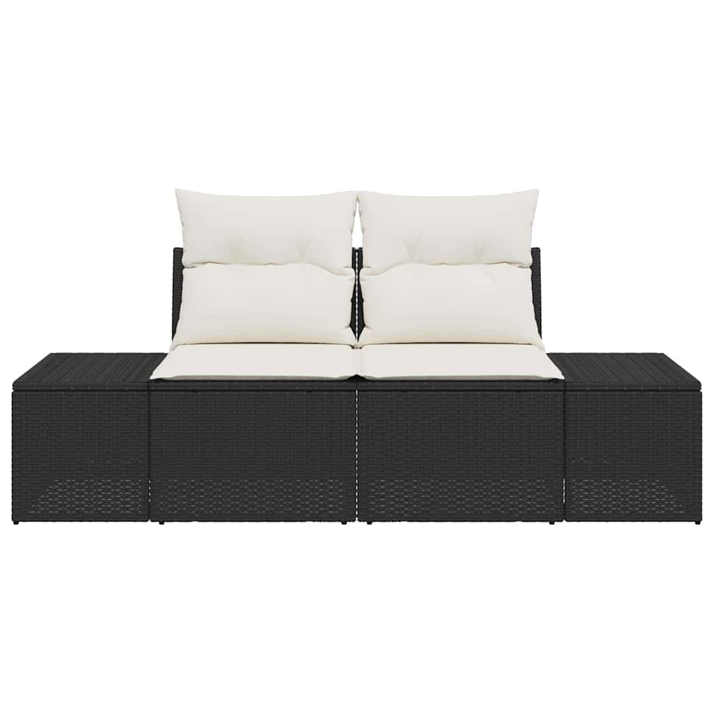 vidaXL Sofa Ogrodowa z poduszką Czarny 184 x 62 x 69 cm polirattan