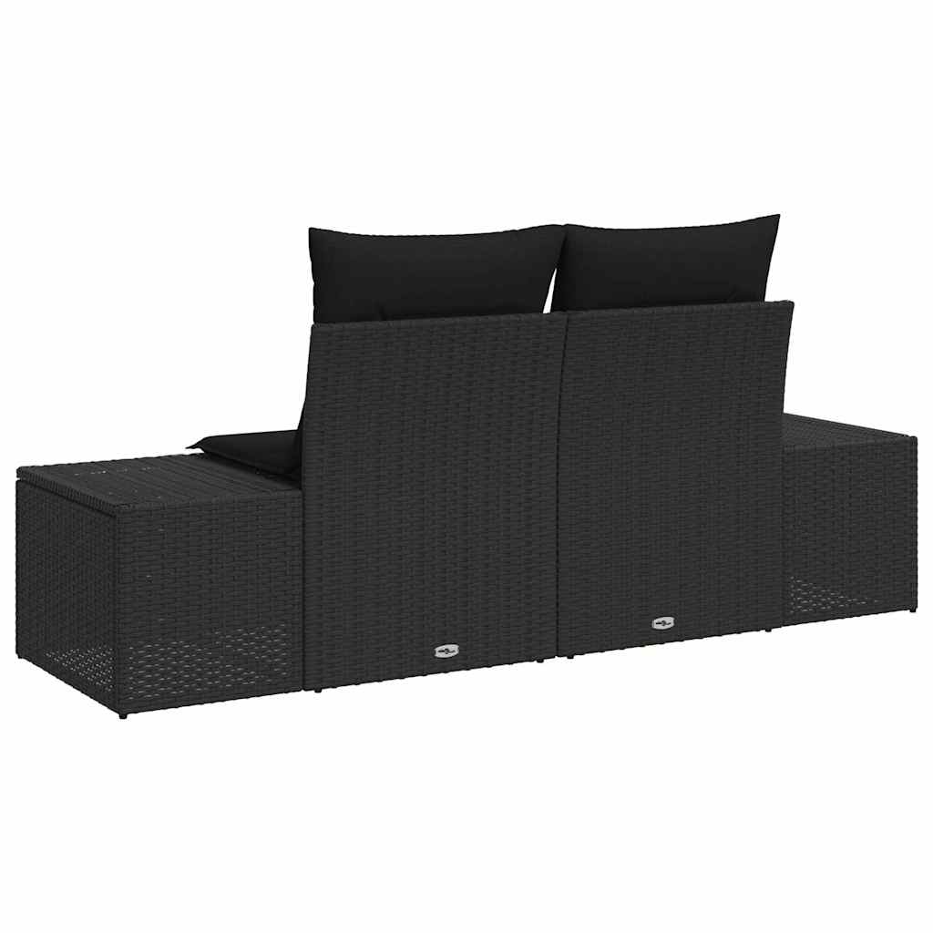 vidaXL Sofa Ogrodowa z poduszką Czarny 184 x 62 x 69 cm polirattan