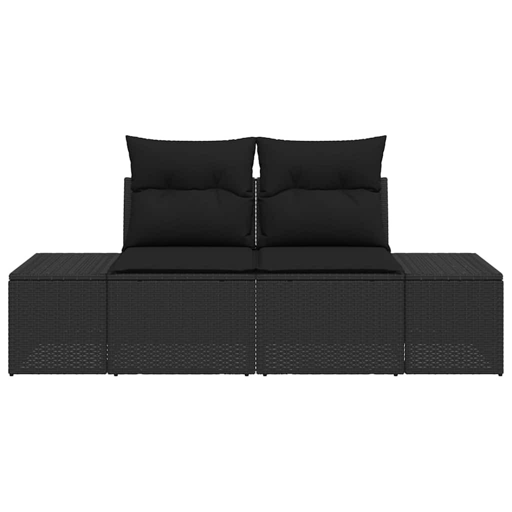 vidaXL Sofa Ogrodowa z poduszką Czarny 184 x 62 x 69 cm polirattan