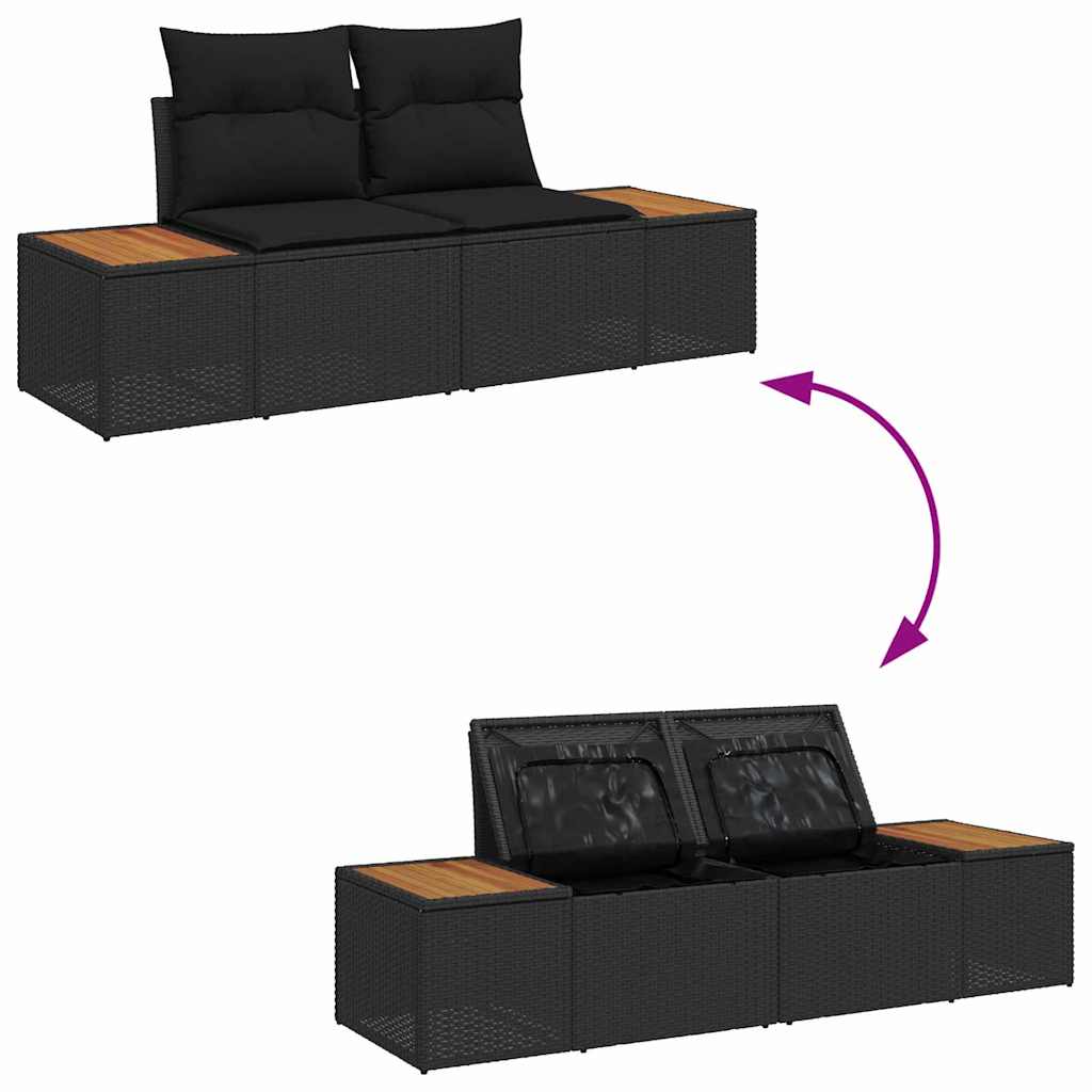 vidaXL Sofa Ogrodowa Czarny 184 x 62 x 85cm polirattan