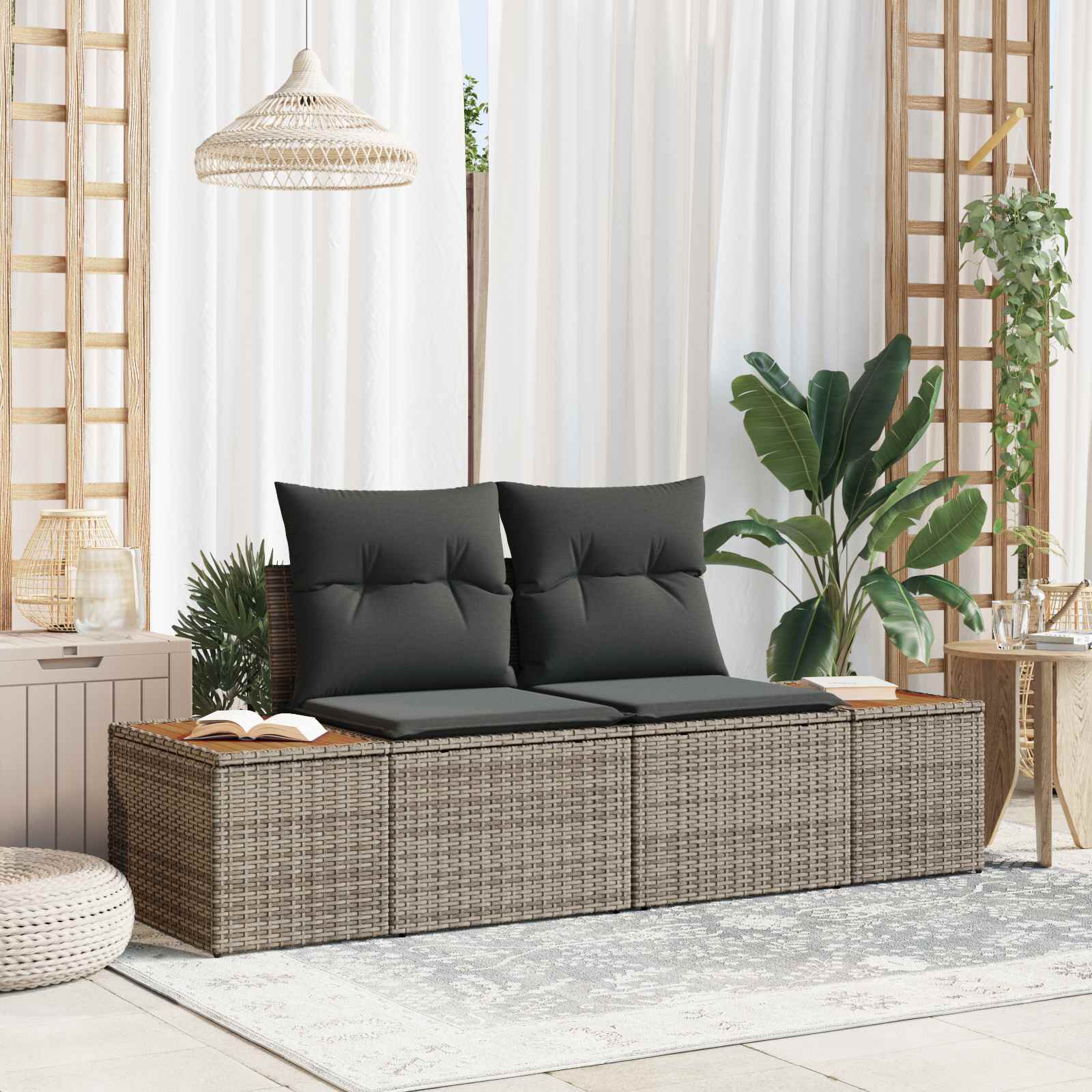 vidaXL Sofa Ogrodowa Szary 184 x 62 x 85cm polirattan