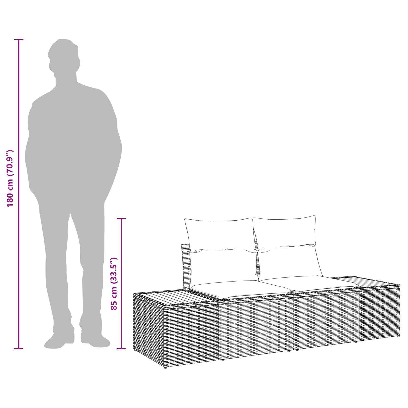 vidaXL Sofa Ogrodowa Szary 184 x 62 x 85cm polirattan