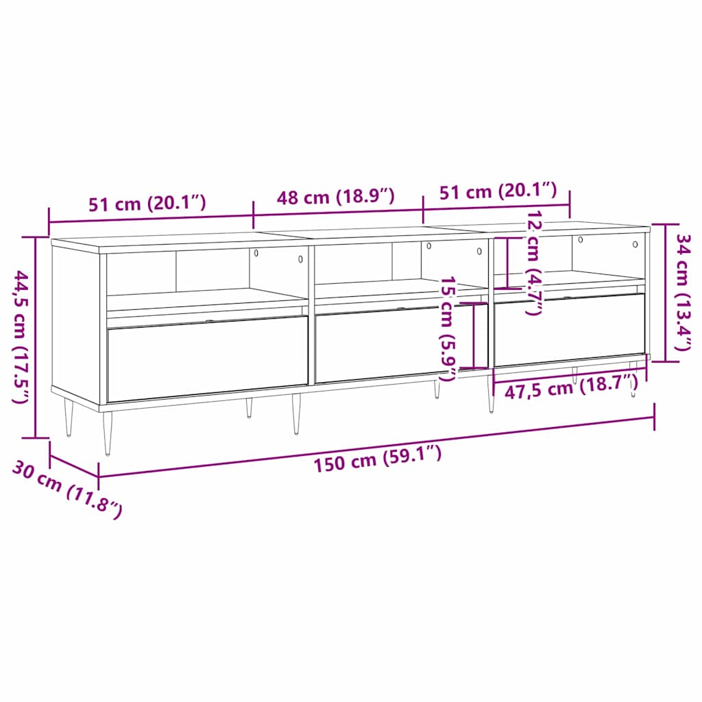 vidaXL Szafka pod telewizor Dąb rzemieślniczy 150 x 30 x 45 cm