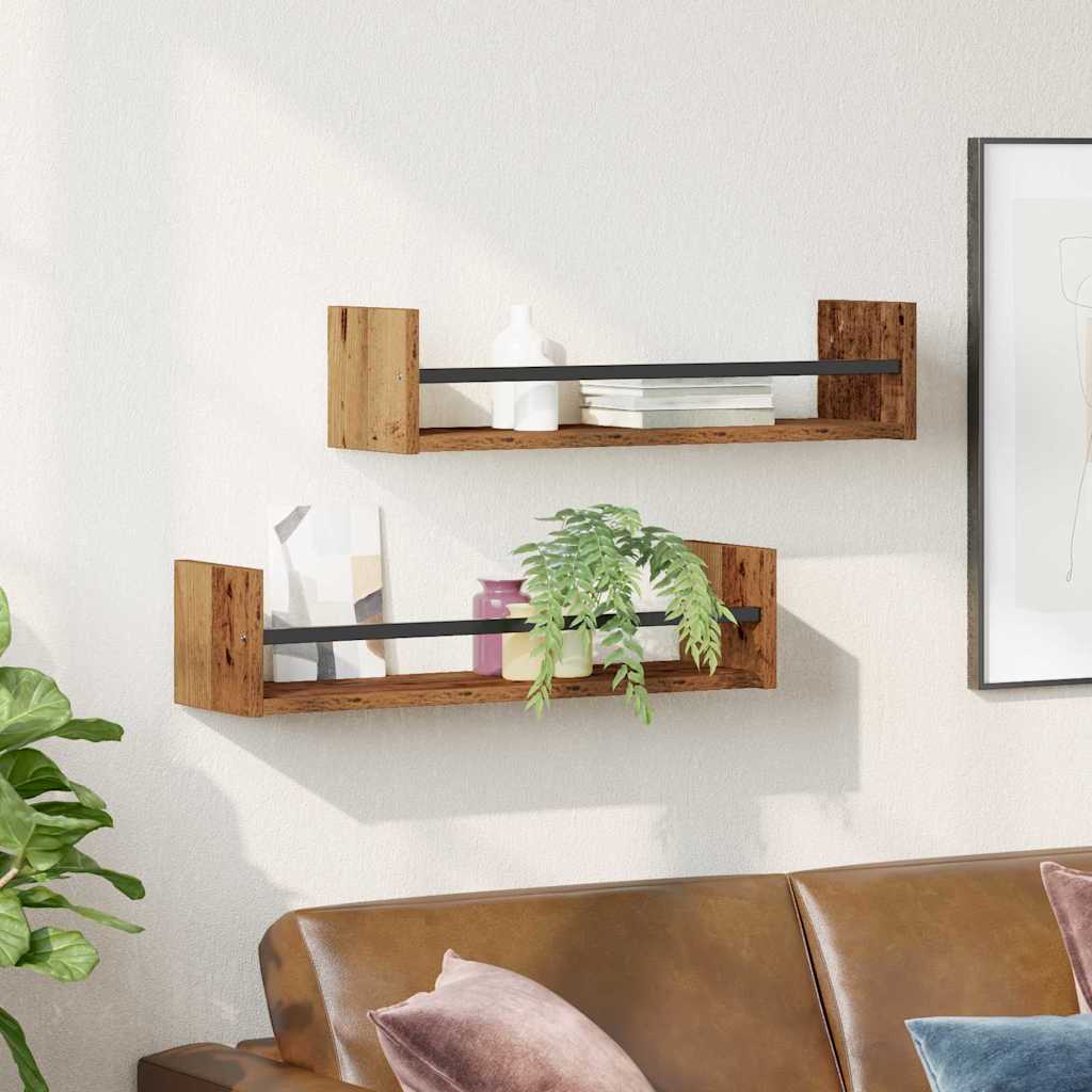 vidaXL Półka ścienna 2 pcs Stare drewno 60 x 16 x 14 cm
