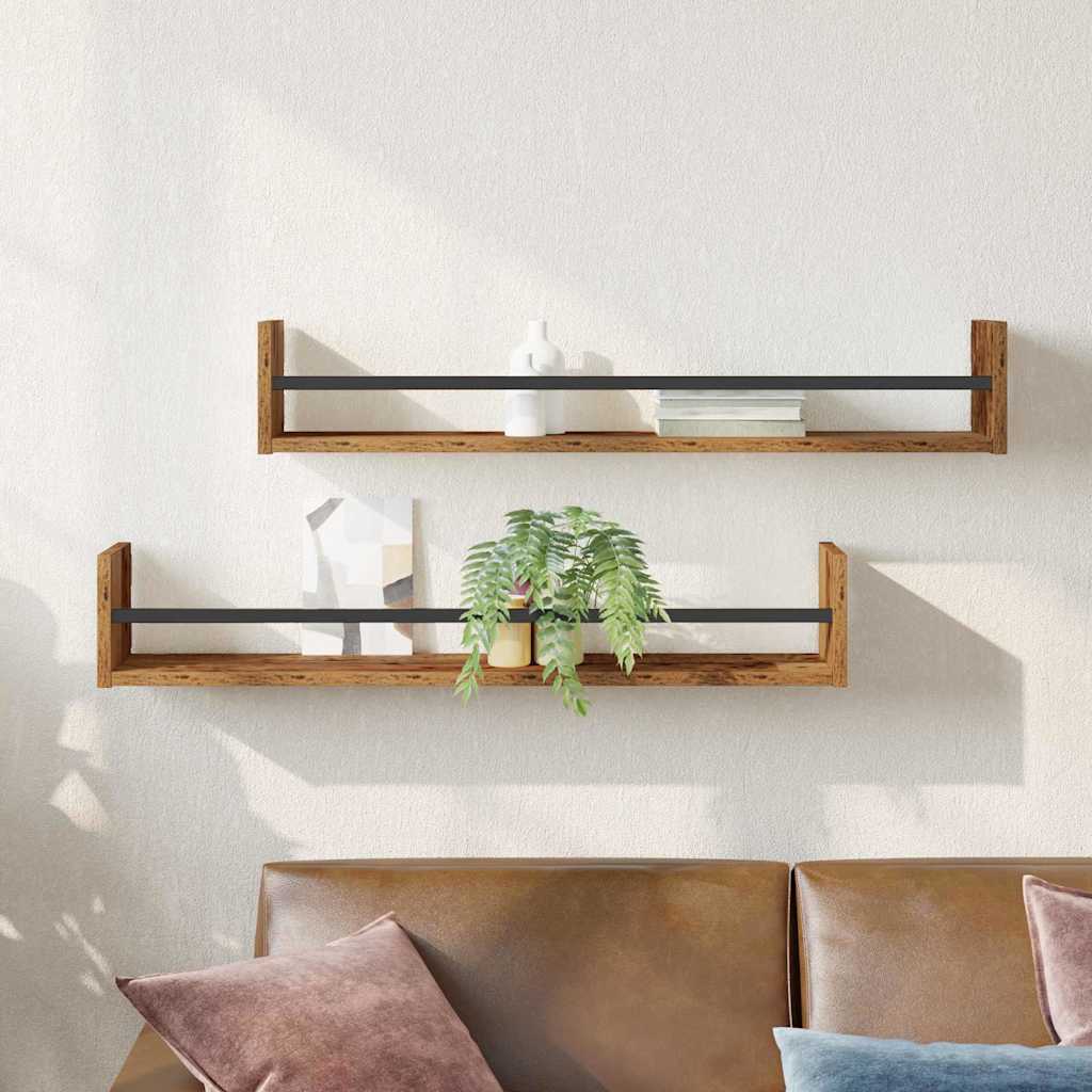 vidaXL Półka ścienna 2 pcs Stare drewno 80 x 16 x 14 cm