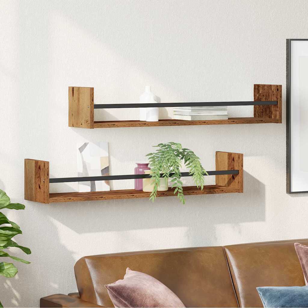 vidaXL Półka ścienna 2 pcs Stare drewno 80 x 16 x 14 cm