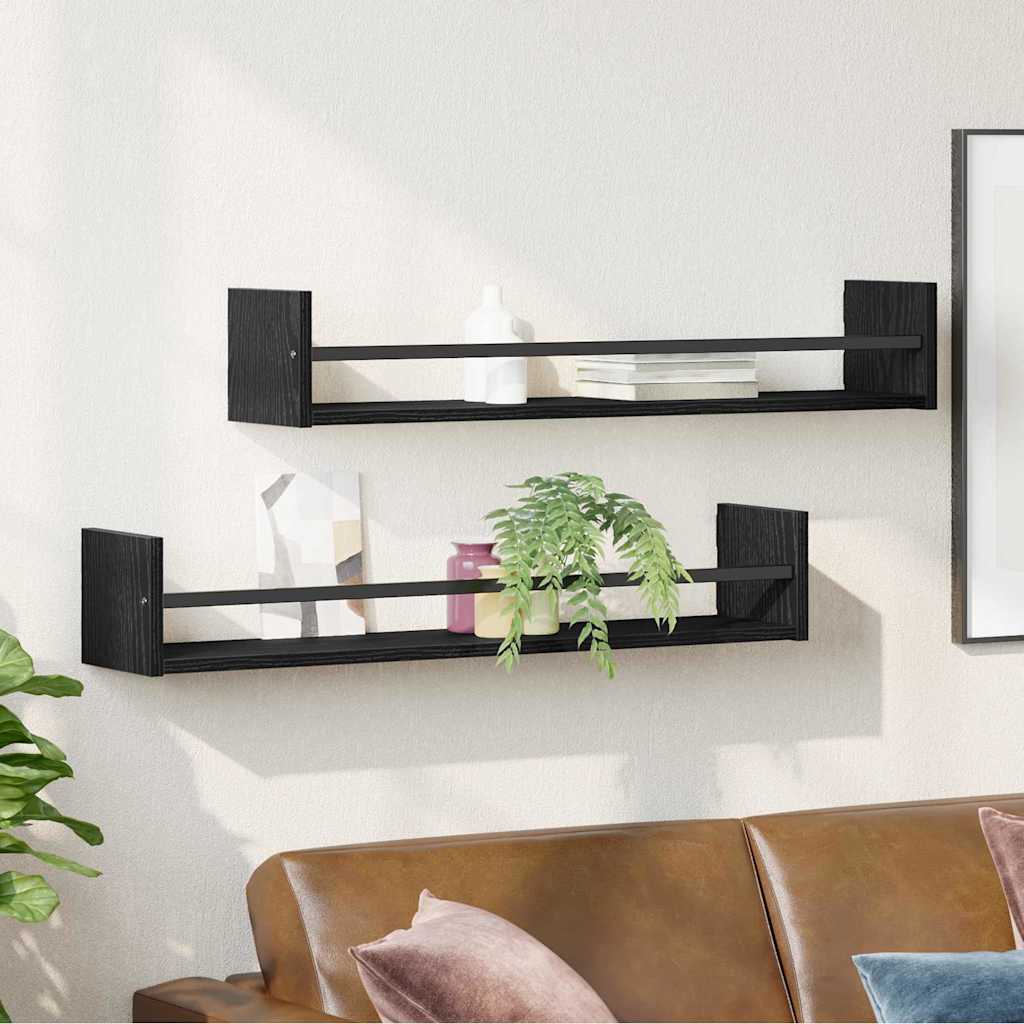 vidaXL Półka ścienna 2 pcs Czarny Dąb 80 x 16 x 14 cm