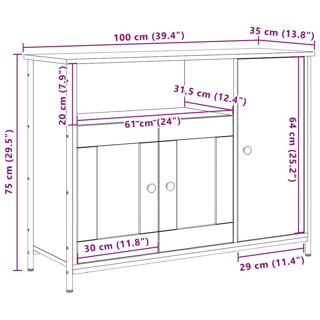 vidaXL Bufet Dąb rzemieślniczy 100 x 35 x 75 cm