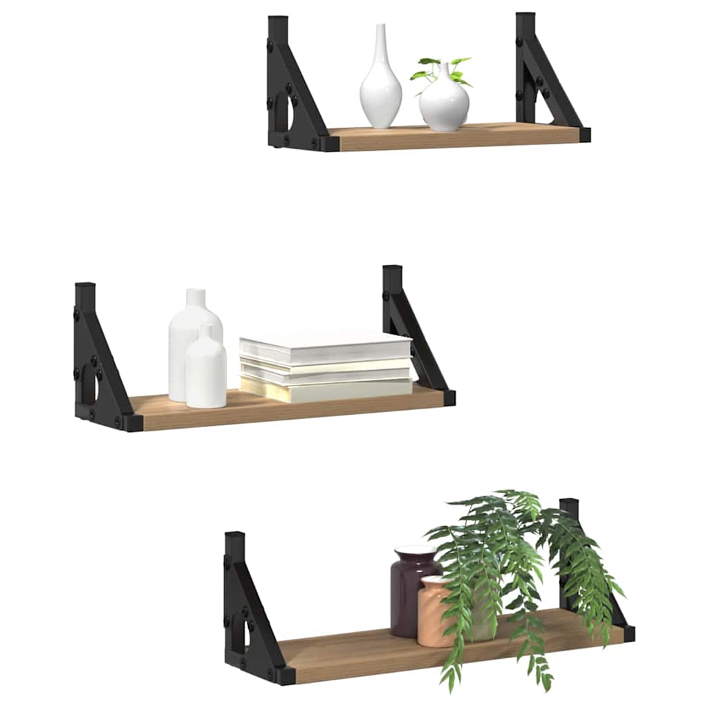 vidaXL Półka ścienna Montowane na ścianie 3 pcs Dąb dymny