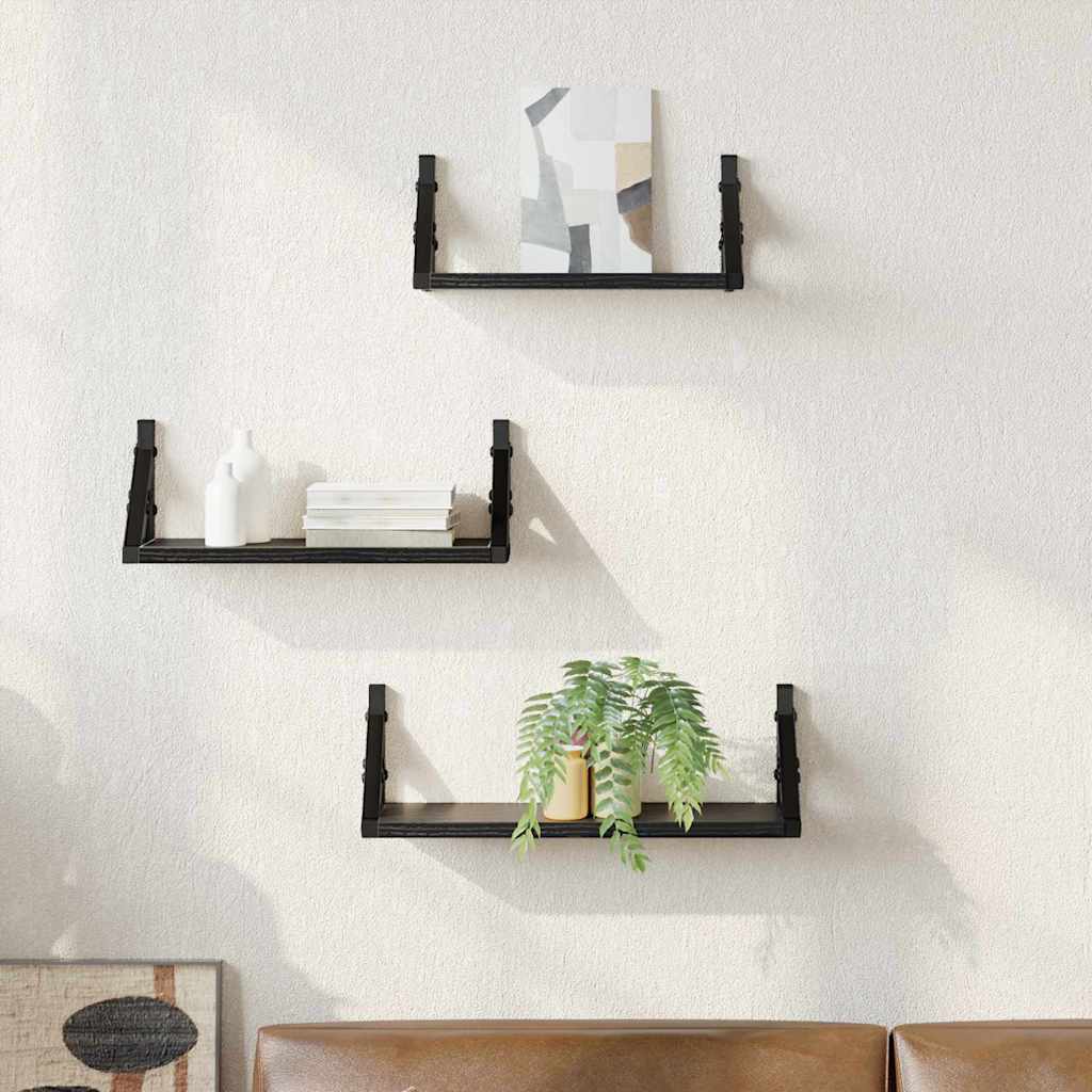 vidaXL Półka ścienna Montowane na ścianie 3 pcs Czarny Dąb
