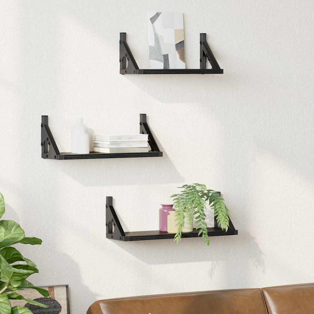 vidaXL Półka ścienna Montowane na ścianie 3 pcs Czarny Dąb