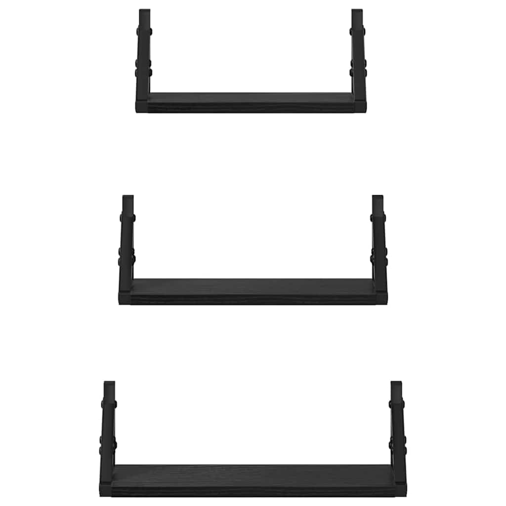 vidaXL Półka ścienna Montowane na ścianie 3 pcs Czarny Dąb