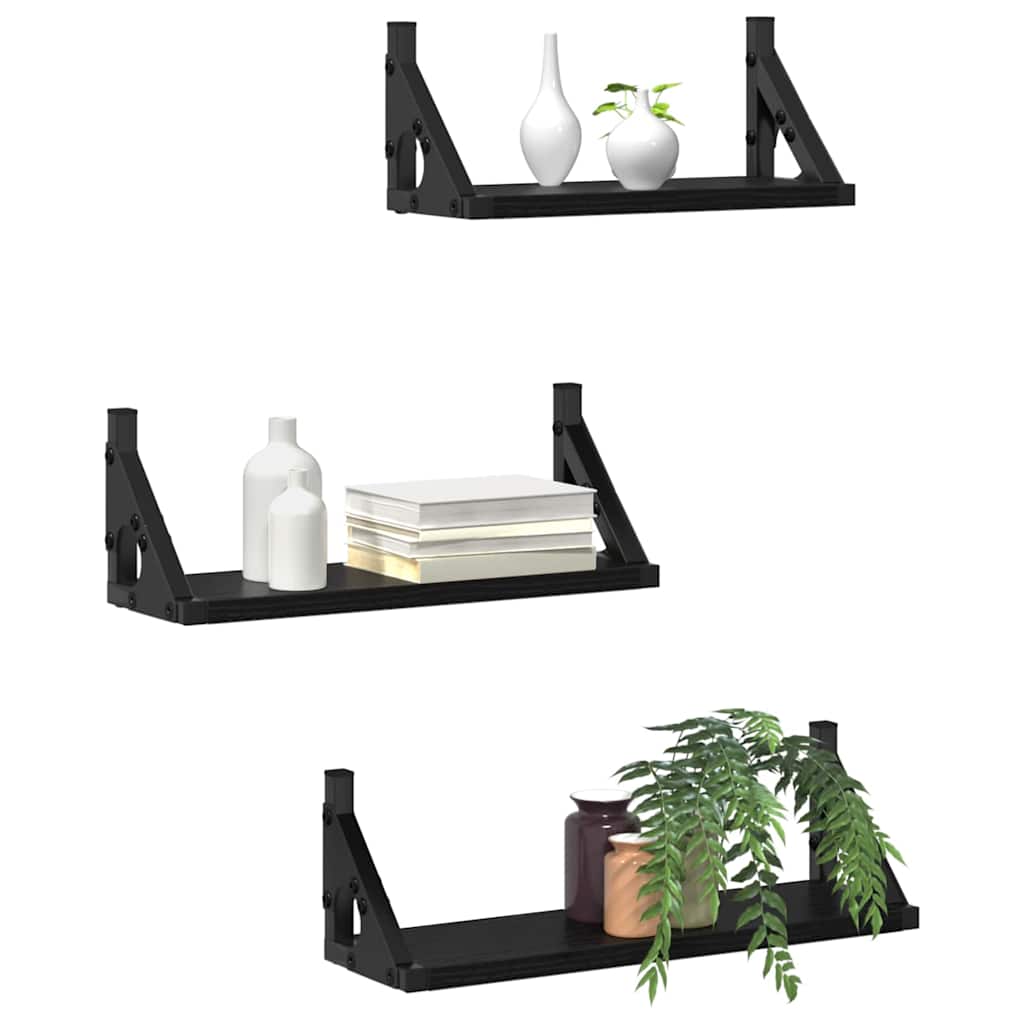 vidaXL Półka ścienna Montowane na ścianie 3 pcs Czarny Dąb