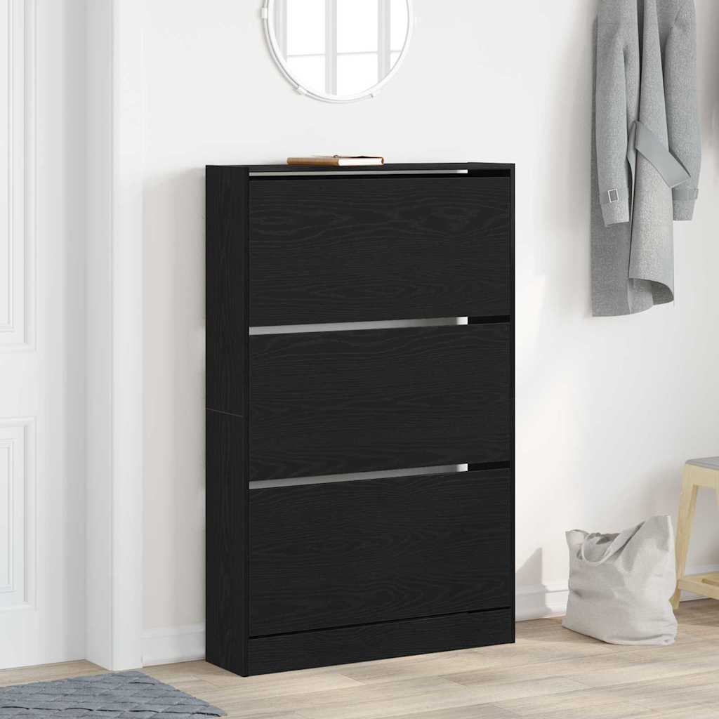 vidaXL Szafka na buty z półką z drzwiami Czarny Dąb 80 x 21 x 125,5 cm