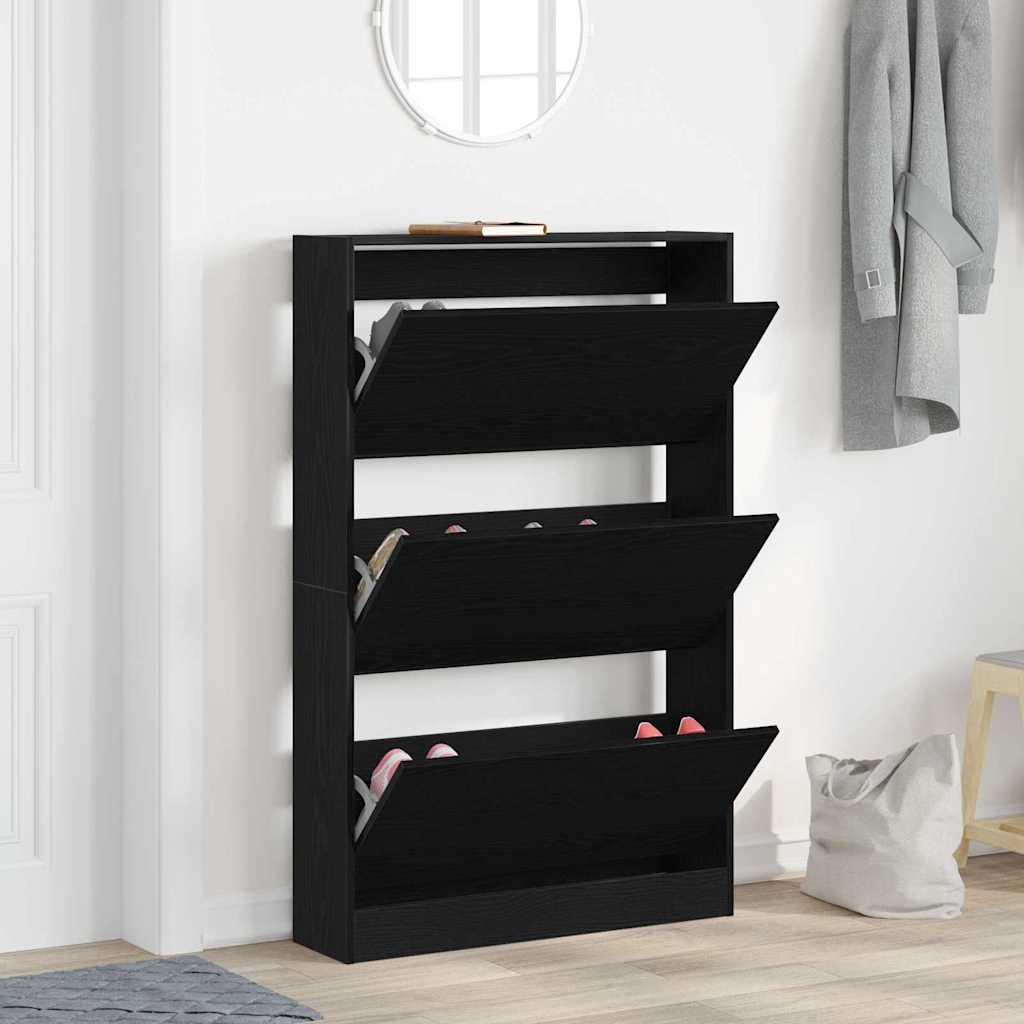 vidaXL Szafka na buty z półką z drzwiami Czarny Dąb 80 x 21 x 125,5 cm