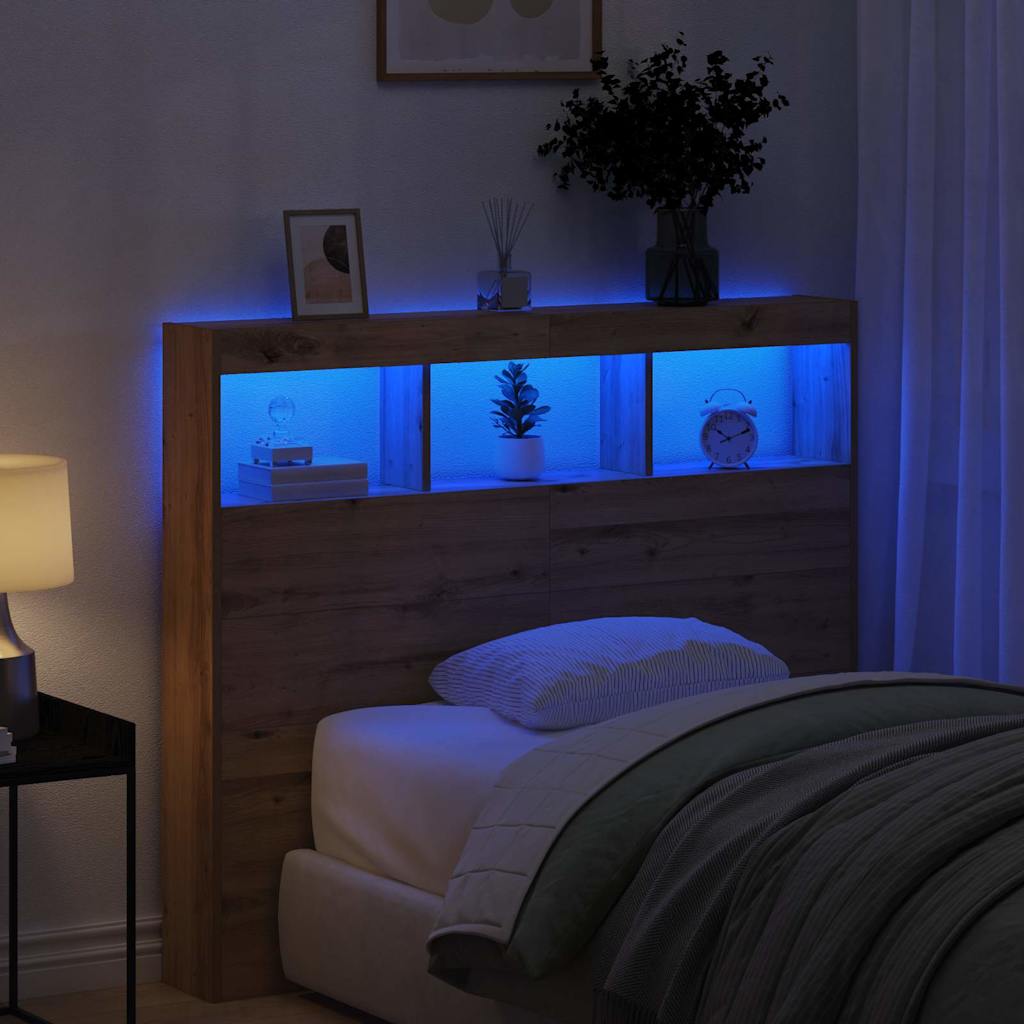 vidaXL Zagłówek Ze LED Lights Dąb rzemieślniczy 120 x 17 x 102 cm