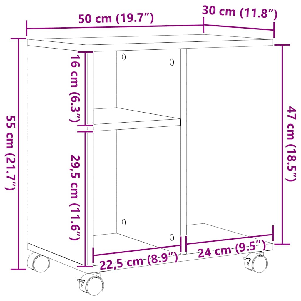 vidaXL Stolik boczny z półką z kołem Stare drewno 50 x 30 x 55 cm