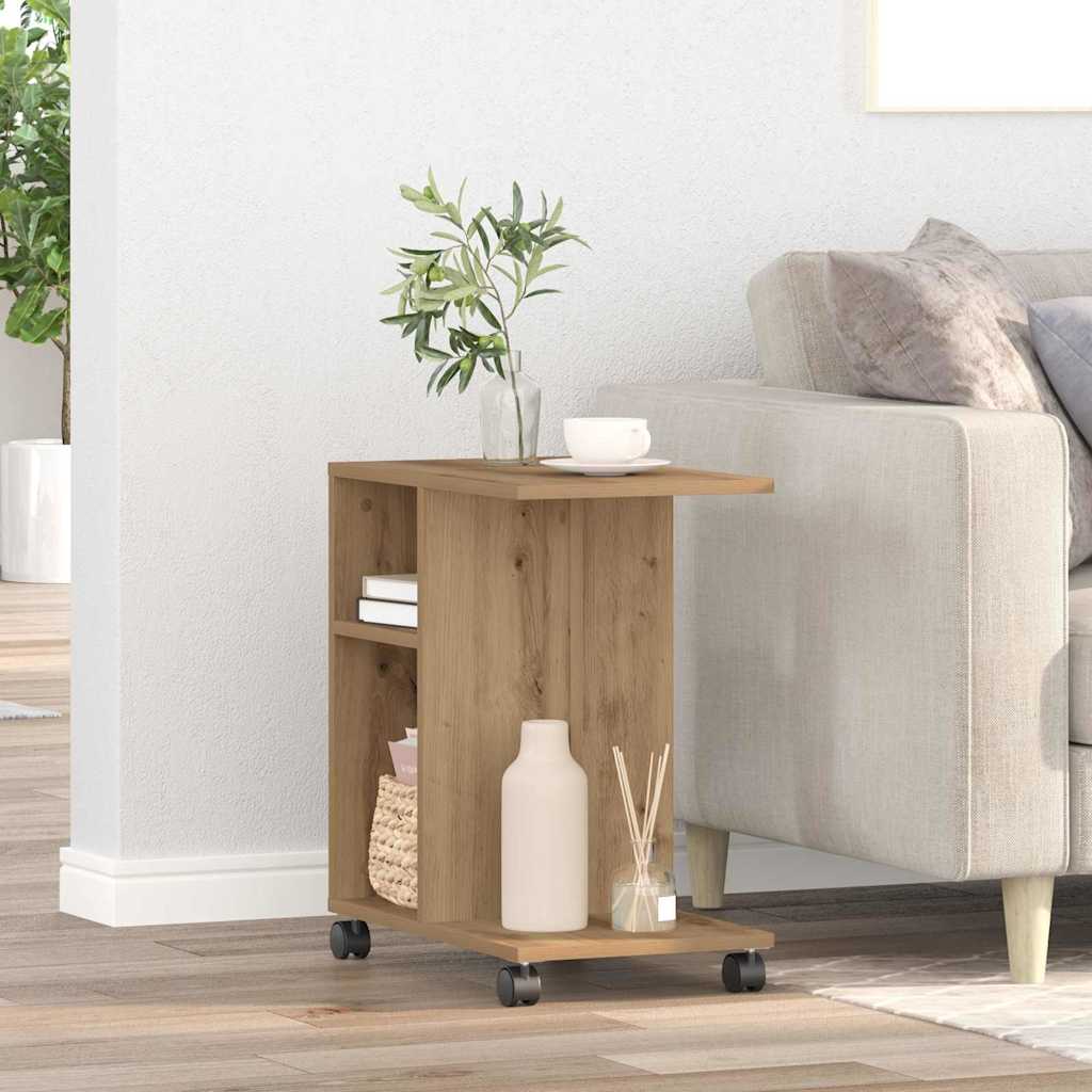 vidaXL Stolik boczny z półką z kołem dąb artisan 50 x 30 x 55 cm