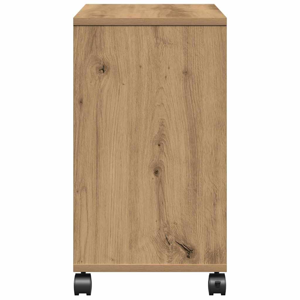 vidaXL Stolik boczny z półką z kołem dąb artisan 50 x 30 x 55 cm
