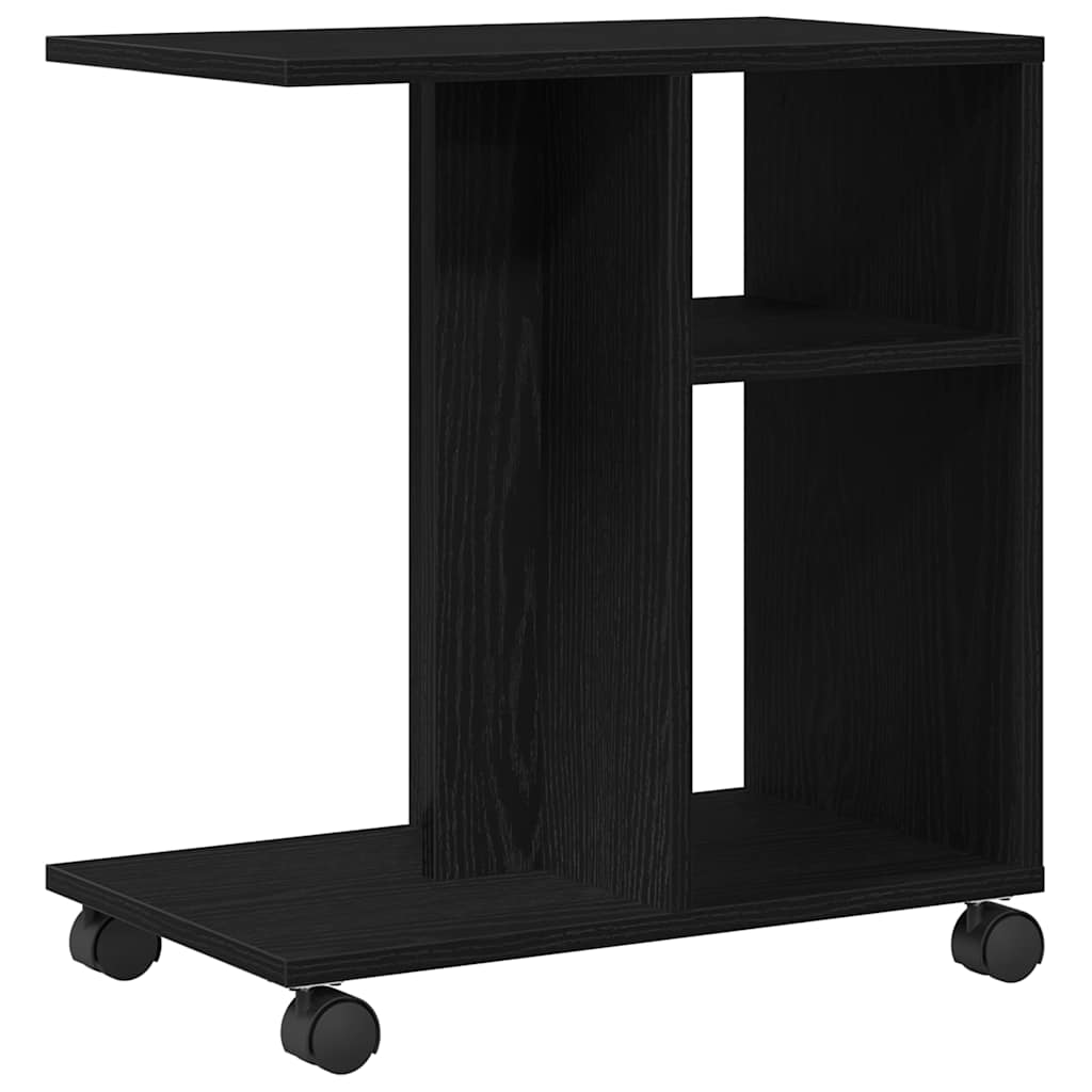 vidaXL Stolik boczny z półką z kołem Czarny dąb 50 x 30 x 55 cm