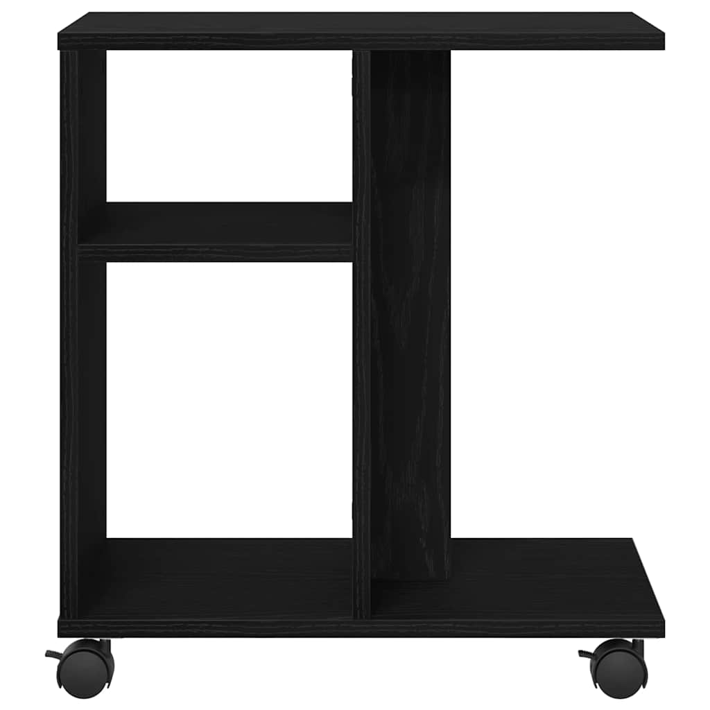 vidaXL Stolik boczny z półką z kołem Czarny dąb 50 x 30 x 55 cm