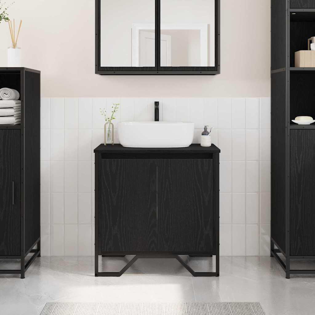 vidaXL Szafka pod umywalkę z drzwiami Czarny Dąb 60 x 35 x 60 cm
