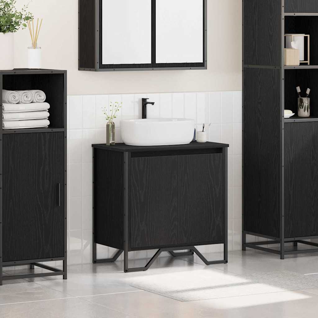 vidaXL Szafka pod umywalkę z drzwiami Czarny Dąb 60 x 35 x 60 cm