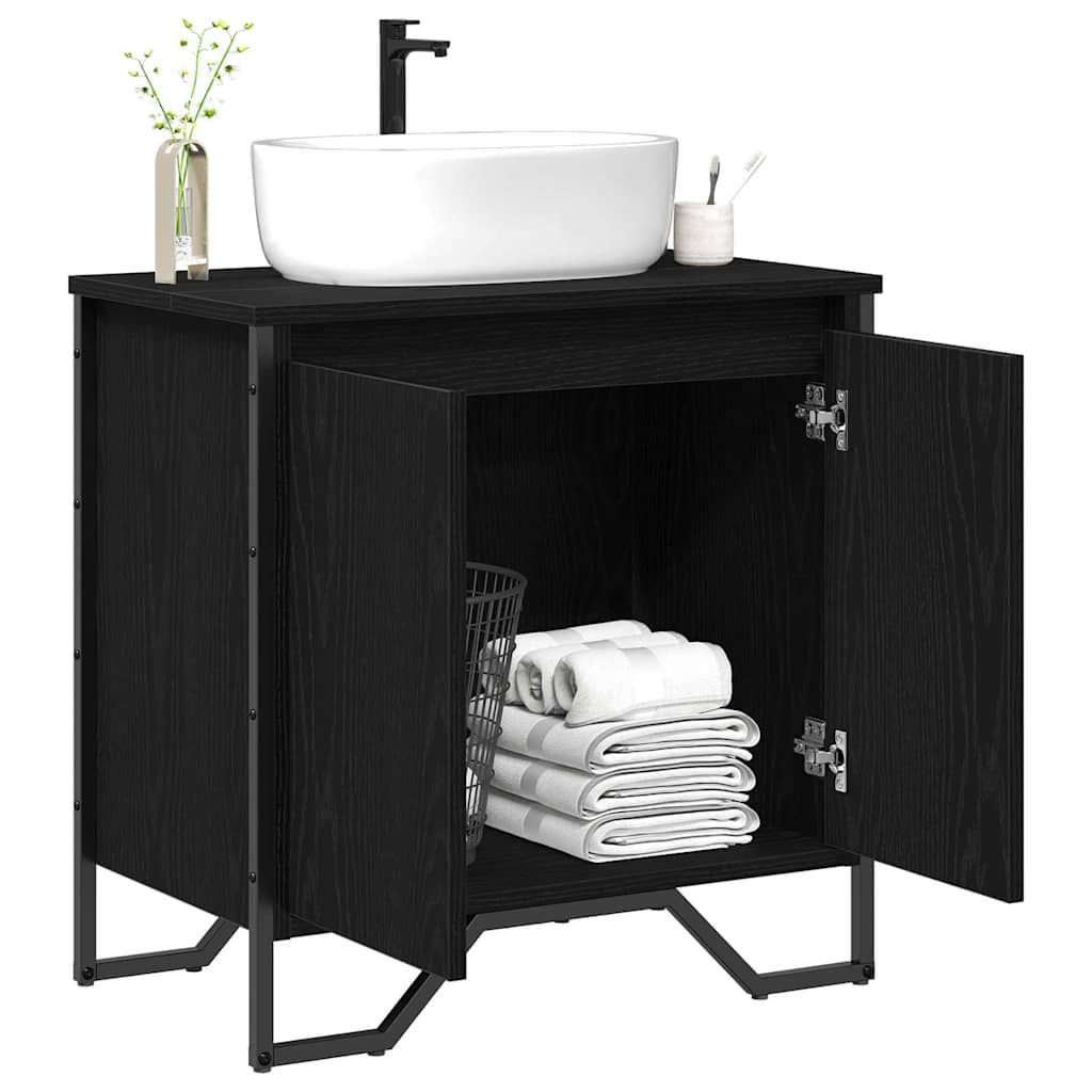 vidaXL Szafka pod umywalkę z drzwiami Czarny Dąb 60 x 35 x 60 cm