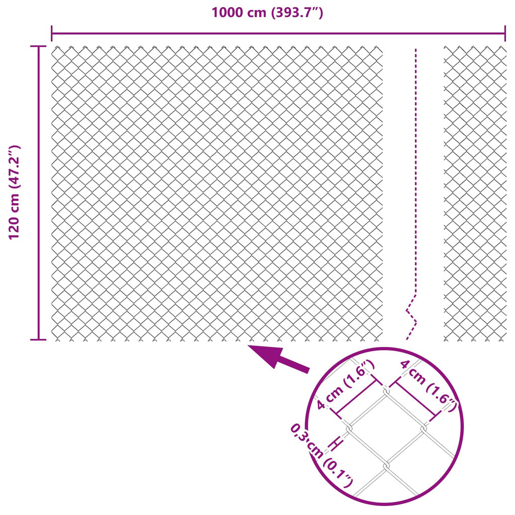 vidaXL Ogrodzenie łańcuchowe 10 x 1,2 m Stal Szary