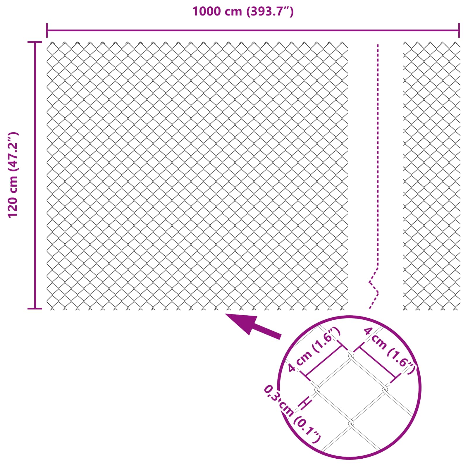 vidaXL Ogrodzenie łańcuchowe 10 x 1,2 m Stal Szary