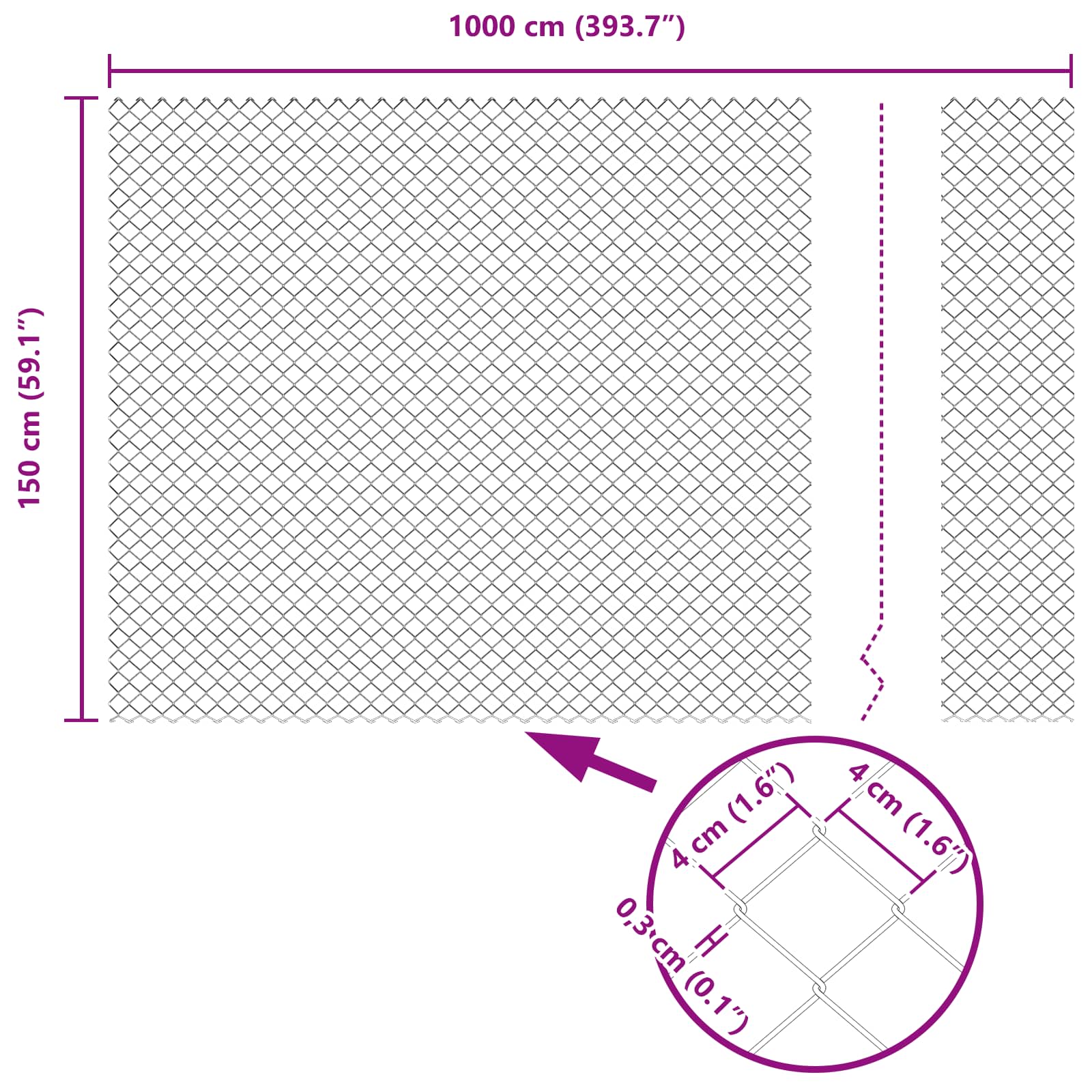 vidaXL Ogrodzenie łańcuchowe 10 x 1,5 m Stal Szary