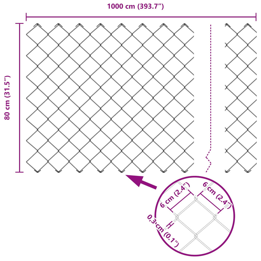 vidaXL Ogrodzenie łańcuchowe 10 x 0,8 m Stal Szary