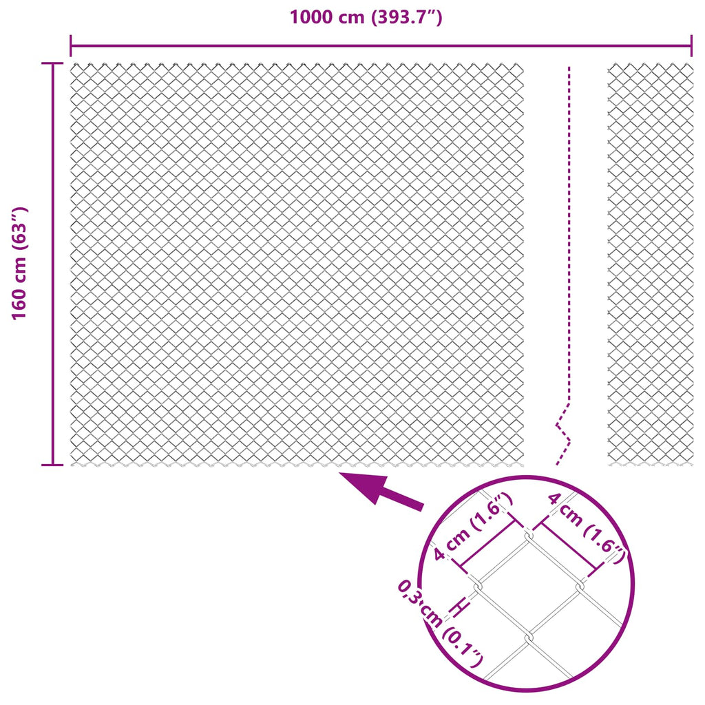 vidaXL Ogrodzenie łańcuchowe 10 x 1,6 m Stal Szary