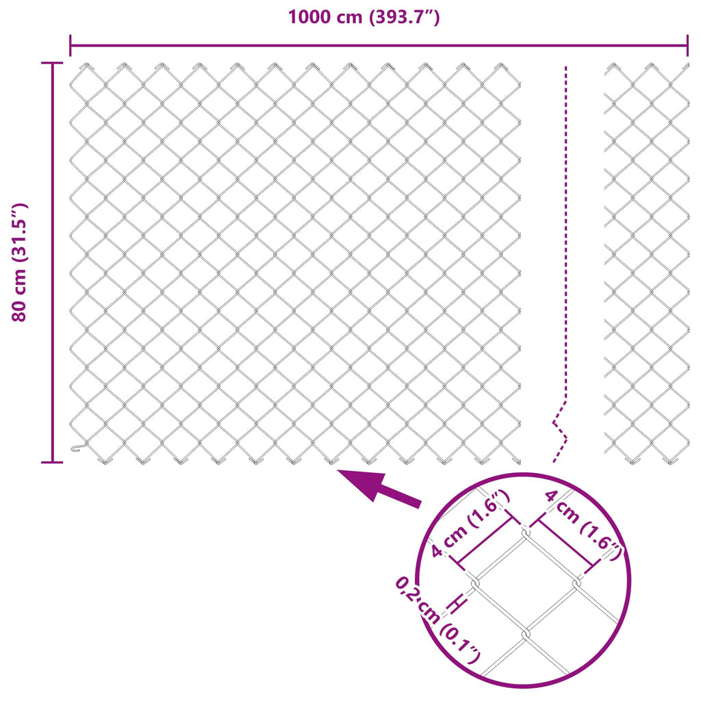 vidaXL Ogrodzenie łańcuchowe 10 x 0,8 m Stal galwanizowana Srebrny